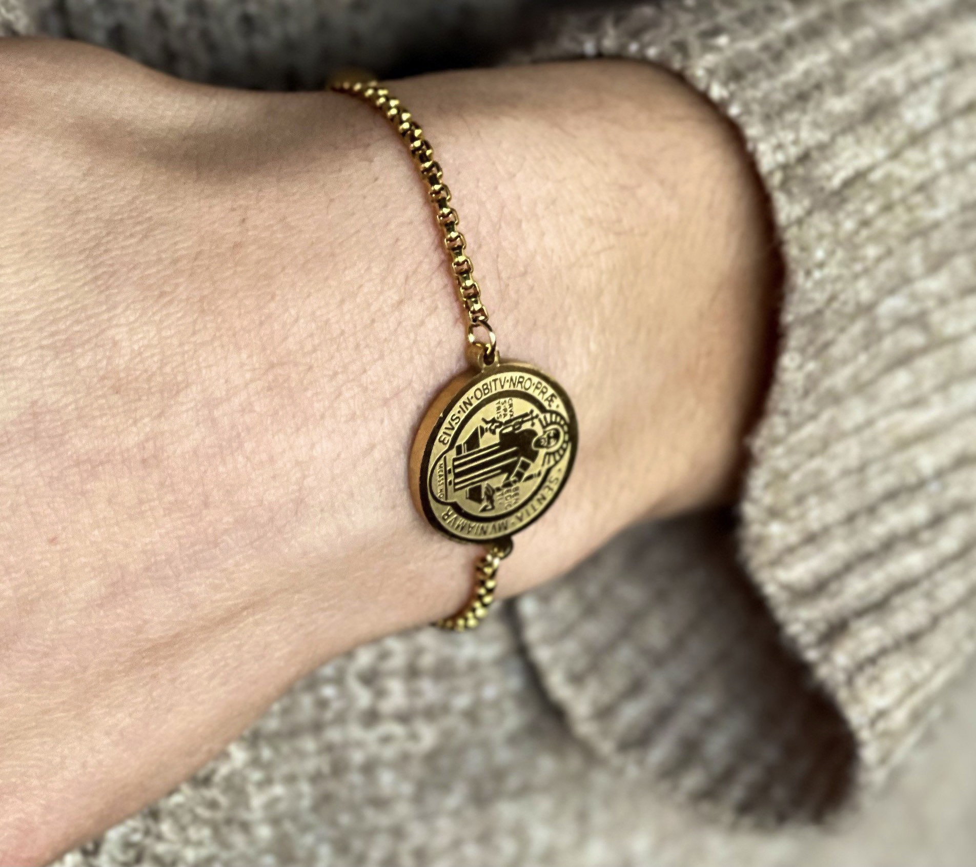 St. Benedict Bracelet Adjustable Clasp Gold tone Bracelet for Women Etsy