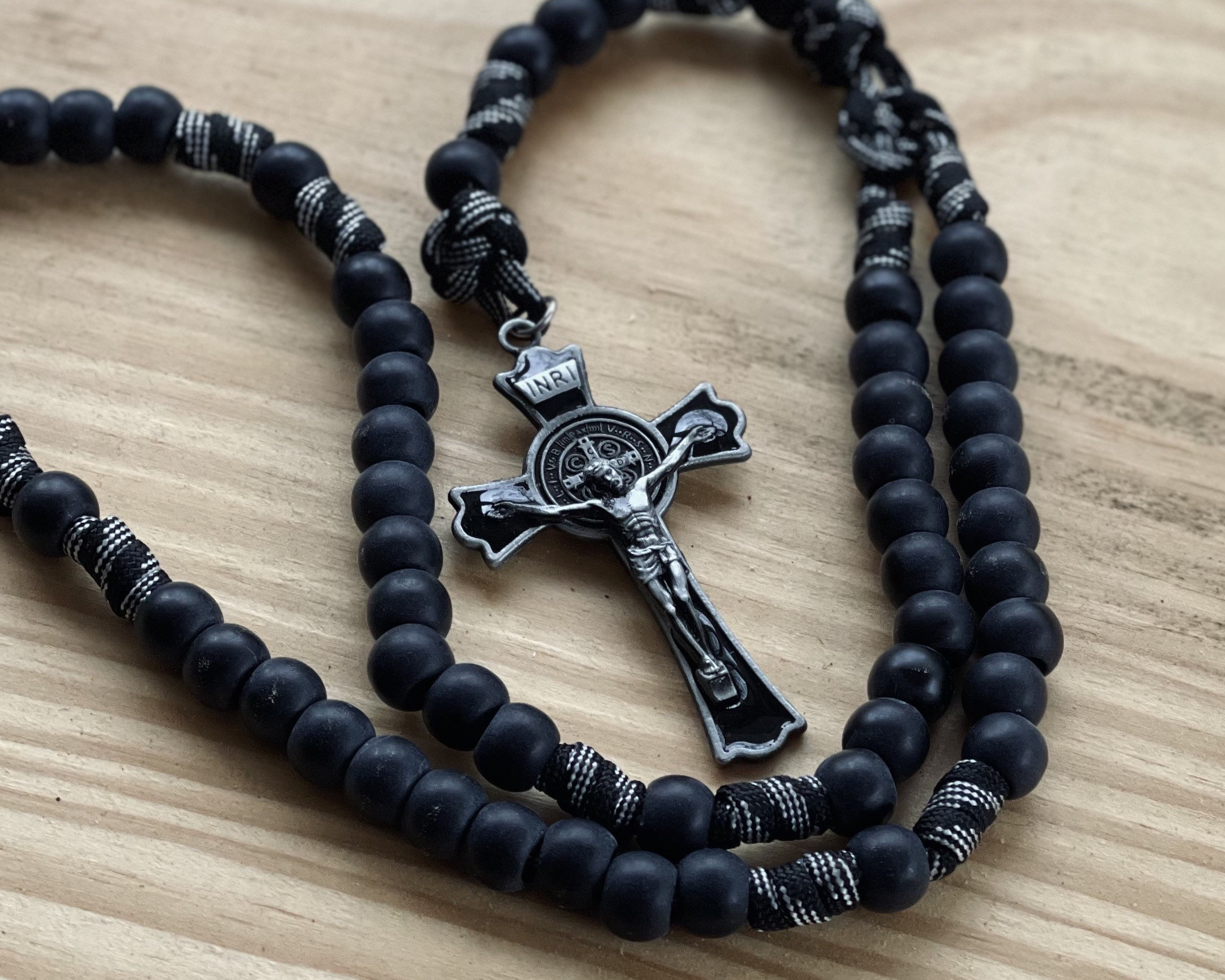 Black Crusader Paracord Rosary for Men Extremely Strong Catholic