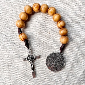 Pocket Rosary Beads, One Decade Catholic Rosaries, Olive Wood Beads & St. Benedict Medals