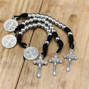 The Traveler Rosary (3-Pack) | Pocket Paracord Rosary with St. Benedict medals and Stainless Steel Beads, One Decade Catholic Rosaries