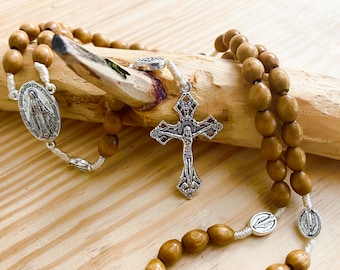 Miraculous Medal Rosary, Strong and Lightweight, Handmade Wood Rosary, Blessed Mother Catholic Rosary