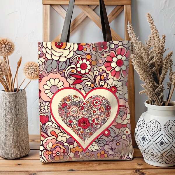 Floral Cottagecore Tote Bag for Grandma, Mom, Friends - Vintage Inspired Shoulder Market Bag - Unique Gift For Mothers Day, Birthdays