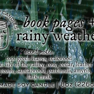 Book Pages & Rainy Weather | Natural Scented Soy Candle or Waxmelt | Premium Home Fragrance | Bookish Candle | Bookworm | Pluviophile
