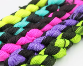 Fabulous Neons  Mini Skein Set Premium Sock 75% SuperWash  Merino and 25 Nylon.5x20g