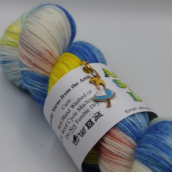 Alice In Wonderland 75% SuperWash Merino and 25 Nylon Hand Dyed Yarn Sock 100g