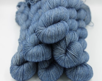 Denim Sock Skein 60% SuperWash Merino 20 silk  and 20 Yak Hand Dyed Yarn