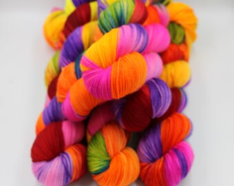 Funky Rainbow Sock Skein 75% SuperWash Merino and 25 Nylon Hand Dyed Yarn 100g