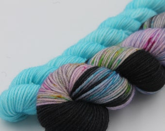 Stormy Meadow Sock set.  Sock skein 75% SuperWash Merino and 25 Nylon  Hand Dyed Yarn 50g & 20g