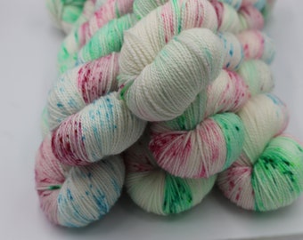 Christmas Sparkle  Sock Skein 75% Superwash Merino 20 Nylon 5 Silver Stellina