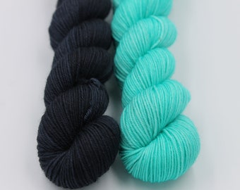 Fabulous Aqua, Sock 2 x 50g skeins 75% SuperWash Merino and 25 Nylon Hand Dyed Yarn 100g total