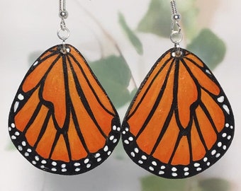 MONARCH BUTTERFLY EARRINGS - handmade monarch butterfly wings with painted detail
