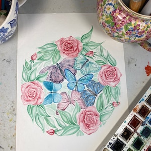 BUTTERFLY CIRCLE PAINTING - watercolor print instant download