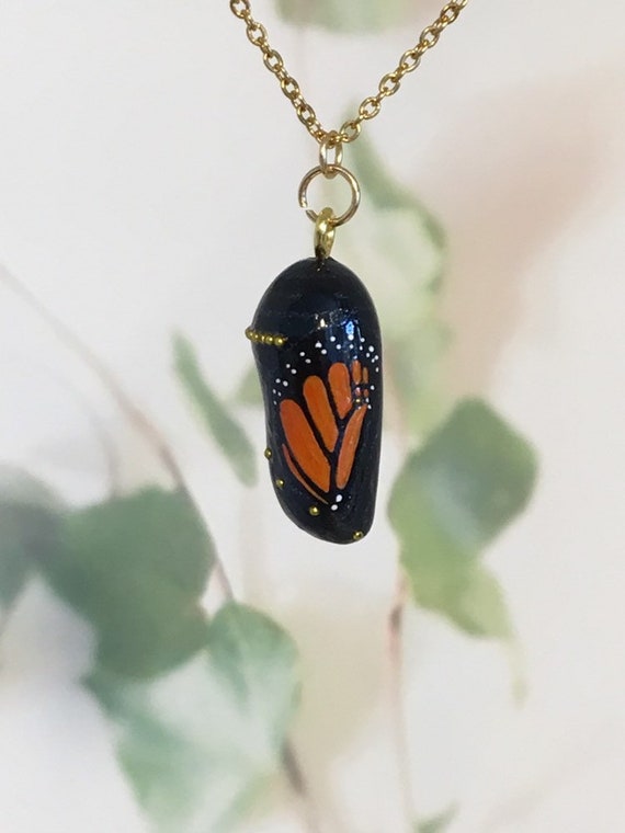 EMERGING MONARCH CHRYSALIS Updated Design Handmade Monarch Butterfly Chrysalis Pendant With Painted Detail a Great Gift Idea Etsy
