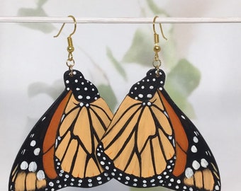 ORECCHINI FARFALLA MONARCA - grandi orecchini a farfalla monarca fatti a mano con dettagli dipinti