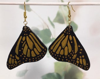 MONARCH BUTTERFLY EARRINGS - small handmade monarch butterfly earrings with painted detail