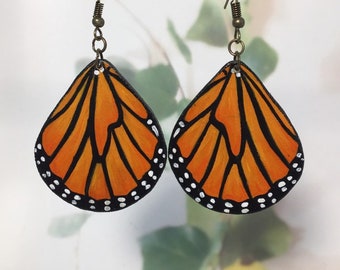 MONARCH BUTTERFLY EARRINGS - handmade monarch butterfly wings with painted detail