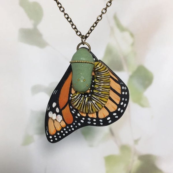 MARIPOSA MONARCA METAMORFOSANTE - hermoso colgante de ciclo de vida