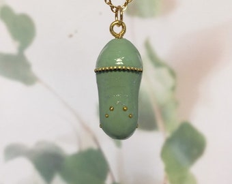 FRESH MONARCH CHRYSALIS - handmade monarch butterfly chrysalis pendant with painted detail, a great gift idea!