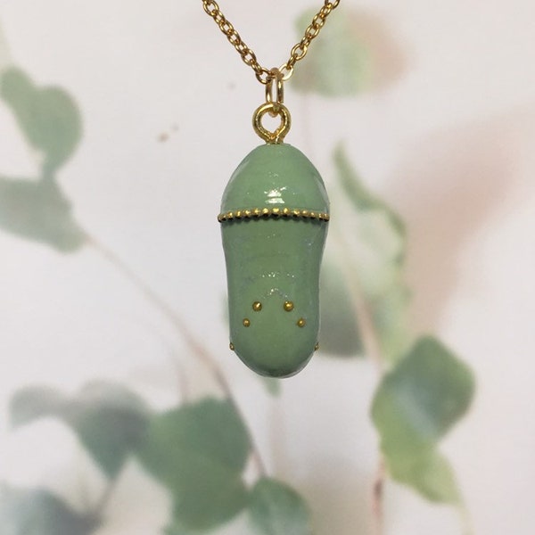 FRESH MONARCH CHRYSALIS - handmade monarch butterfly chrysalis pendant with painted detail, a great gift idea!