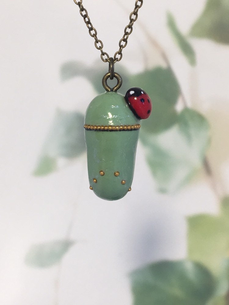 MONARCH CHRYSALIS W/ladybug Handmade 