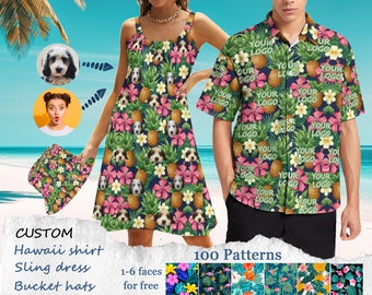 Customized text Hawaiian Shirt,Custom Hawaii Shirt with Faces,Personalized Hawaiian Shirt,Beach Shirt,Custom Couple Shirt,unisex shirt gift