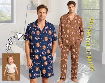 Custom Face Pajama Set,Personalized Best Dad Ever Kid Photo Pajamas,Men Pajamas Bridal Party Birthday Anniversary Day Gifts, Gift For Daddy