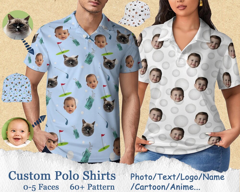 Custom Face Polo Shirt For Golfer，Face On Shirt Gifts For Husband，Personalized Short Sleeve Golf Shirt，Custom Polo For Golfer, Valentine Day Amitytees