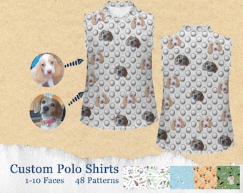 Custom Face Polo Shirt for Golfer，Face on shirt gifts for wife，Personalized Golf Shirt，Custom Polo for Golfer,  Women Sleeveless Polo shirt