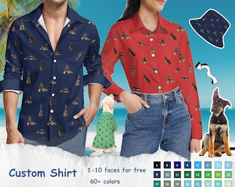 Custom Photo Hawaiian Shirt,Personalized Button Downs Shirt with Photo,Dogs Cats Face Shirts,Bachelor Party Gift,Pets lover Gift,long sleeve