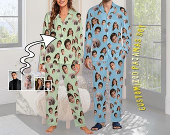 Custom Face Pajama Set,Christmas Pajamas,Personalized Photo Pajamas,Men Women Pajamas Bridal Party Birthday Anniversary Day Gifts,dog gifts