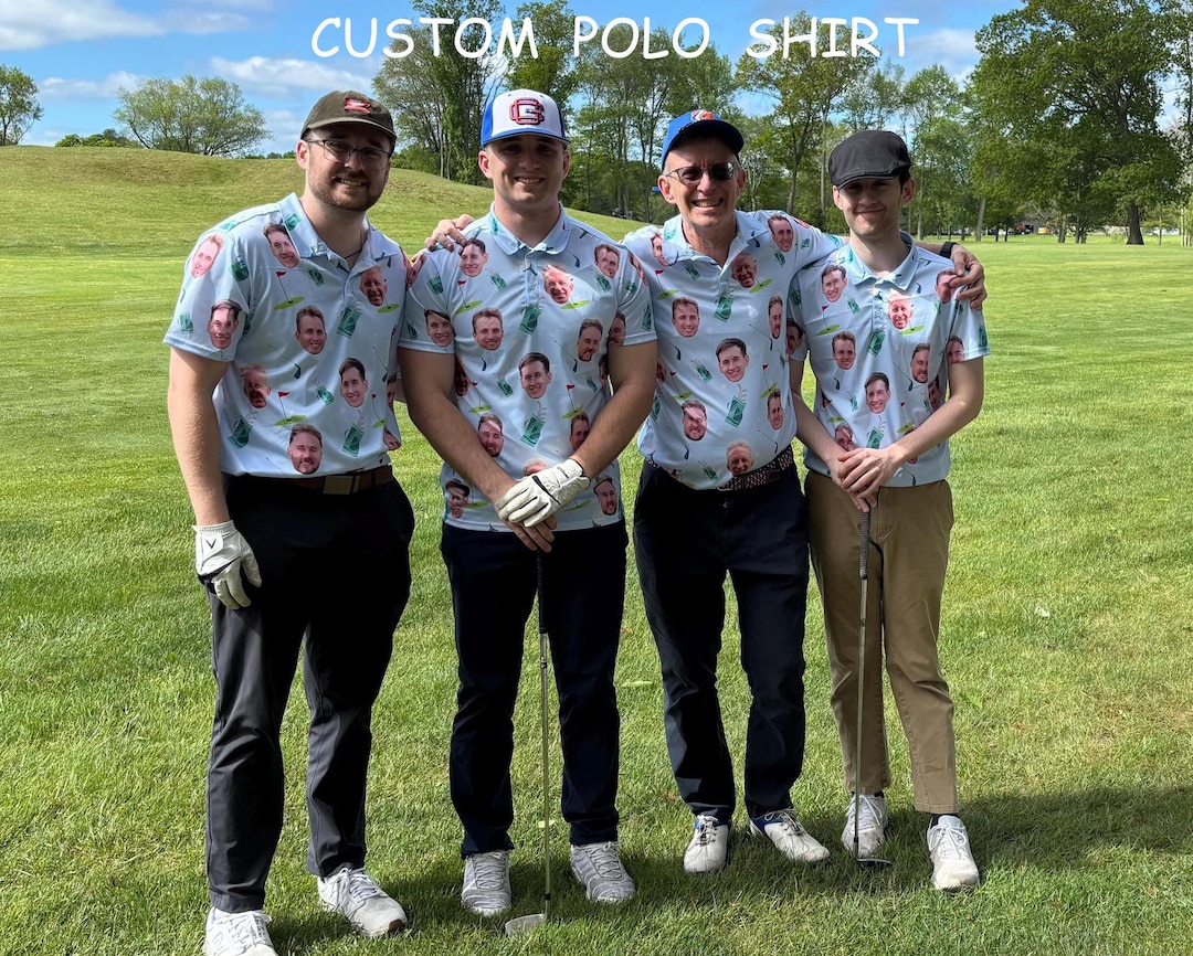 Custom Face Polo Shirt for Golfer，Face on shirt gifts for husband，Personalized Short Sleev