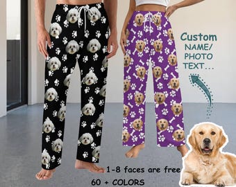 Pantaloni del pigiama personalizzati, pigiama personalizzato con muso di cane, pigiama personalizzato con foto di animali domestici, pigiama da uomo, pigiama da donna, regali per papà, regali per la festa della mamma, regali per papà