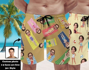 Custom Men's Swim Trunk Face Swim Shorts Personalized Beach Shorts Photo Trip Vacation Bachelor Party Anniversary Birthday Fathers Day Gift