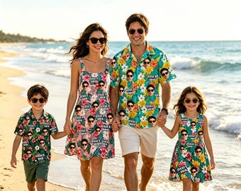 Personalized Face Print Hawaii Shirt & Dress,Custom 40th/50th..Birthday Face Hawaiian Shirt，Beach Vacation Couple Shirt，Unique Gift
