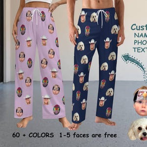 Custom Face Pajamas Pants, Personalized Dog Cat Photo Pajama Trousers Women Men Kids Party Gift Family Lover Valentine&#39;s Day gift