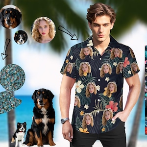 Custom Hawaii Shirt with Photo, Personalized Hawaiian Shirt, Custom Couple Shirt, Summer gift, Pet Face Shirt, Tropical Pattern Shirt