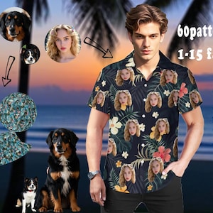 Custom Hawaii Shirt with Photo, Personalized Hawaiian Shirt, Custom Couple Shirt, Summer gift, Pet Face Shirt, Tropical Pattern Shirt