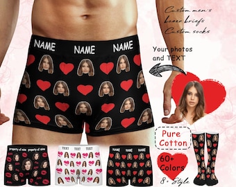 Custom Cotton Boxers briefs, Personalized Underwear, Personalized Socks, Face on Socks, Boyfriend Husband Gift, Underwear boxers with Photo,