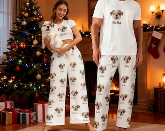 Pantaloni del pigiama personalizzati, pigiama personalizzato con muso di cane, pigiama personalizzato con foto di animali domestici, pigiama da uomo, pigiama da donna, regali per papà, regali per la festa della mamma, regali per papà