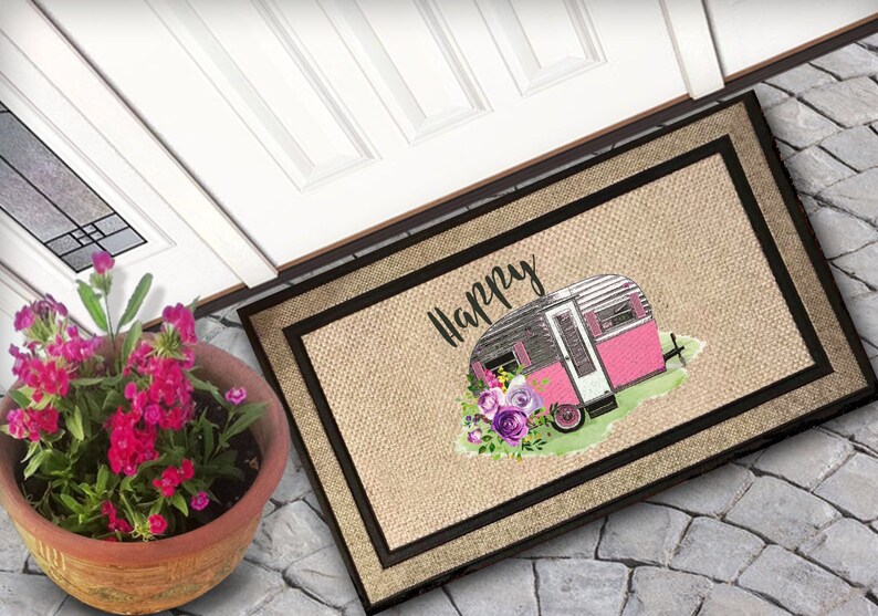 Camping Door Mat Indoor Outdoor Mat Camper Decor Happy Etsy