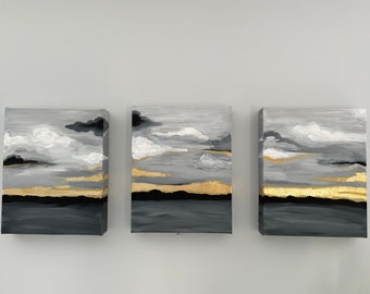 8x10 (each) triptych Paintings Acrylic, Gold foil, Gray Paintings