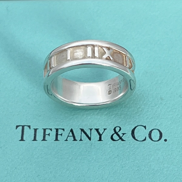 AUTHENTIC Atlas Tiffany & Co - Vintage Roman Numerals ring UK size K 1995- Statement Silver Rings