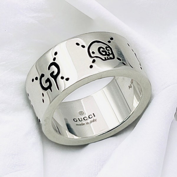 Gucci Ring-  Ghost Silver 9mm Wide Band - UK Size L- GUCCI Size 13