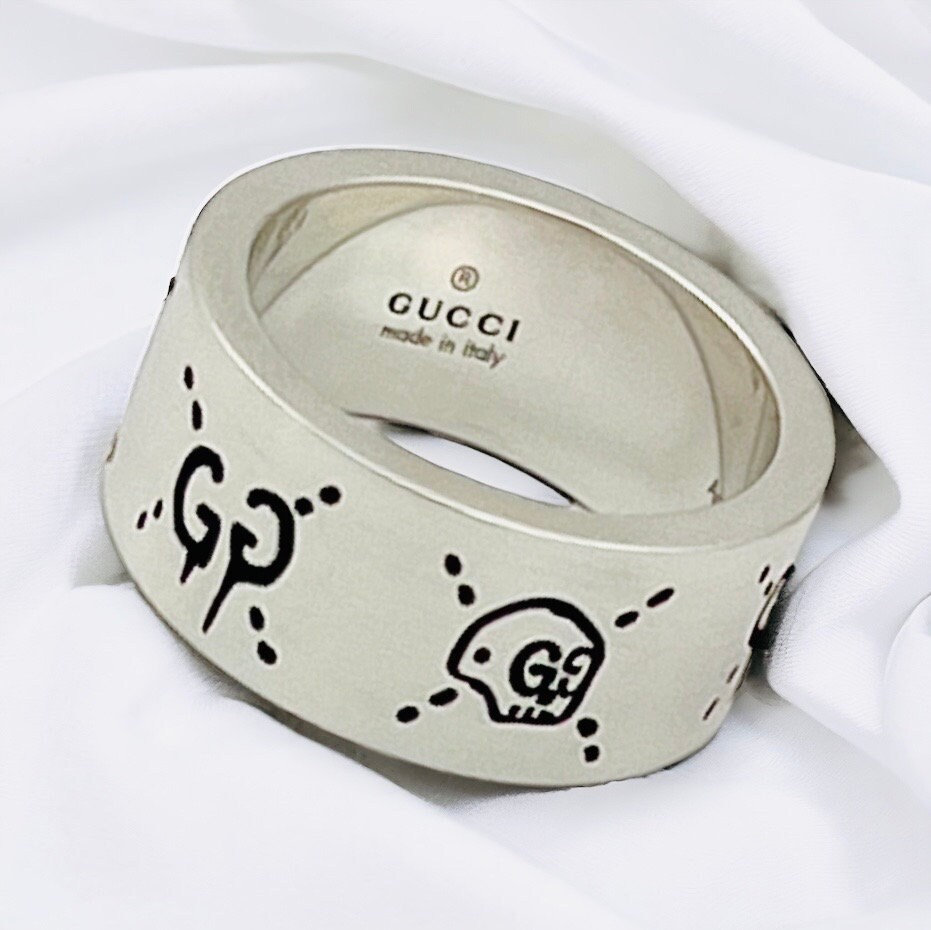 Authentic Gucci Ring- Ghost Silver 9mm Wide Band - UK Size L
