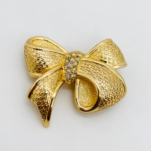 AUTHENTIC Christian Dior - Susan Caplan Vintage Vergoldete Swarovski Kristallschleifenbrosche, Datiert Circa 1980er Jahre - Statement Silberbrosche