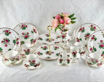 Hammersley Grandmother’s Rose Tea Service Plates Teacups Cake Stand Salt & Pepper Milk Jug