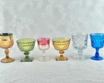 Vintage Colored Glass Goblet Set, Bohemian Drinkware