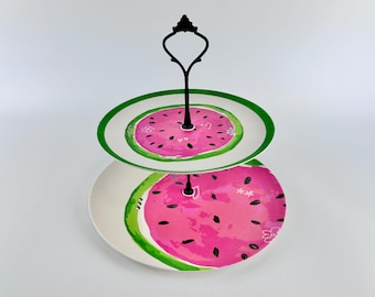 Soporte para tartas de dos niveles, platos de melamina, para patio, estilo cabaña, para exteriores