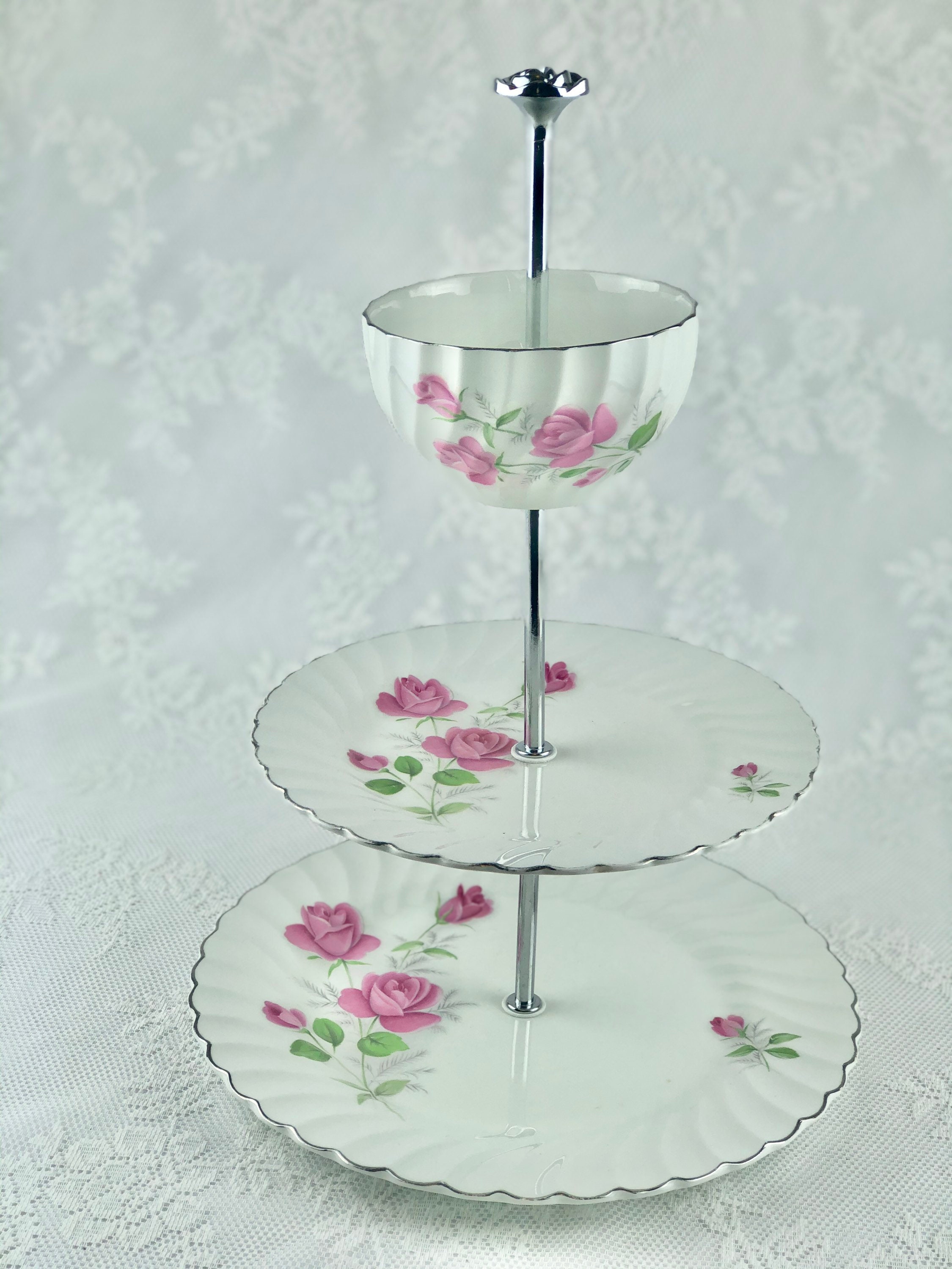 3 Tier Cake Plate Stand Vintage Plates Tiered Cake Stand Etsy