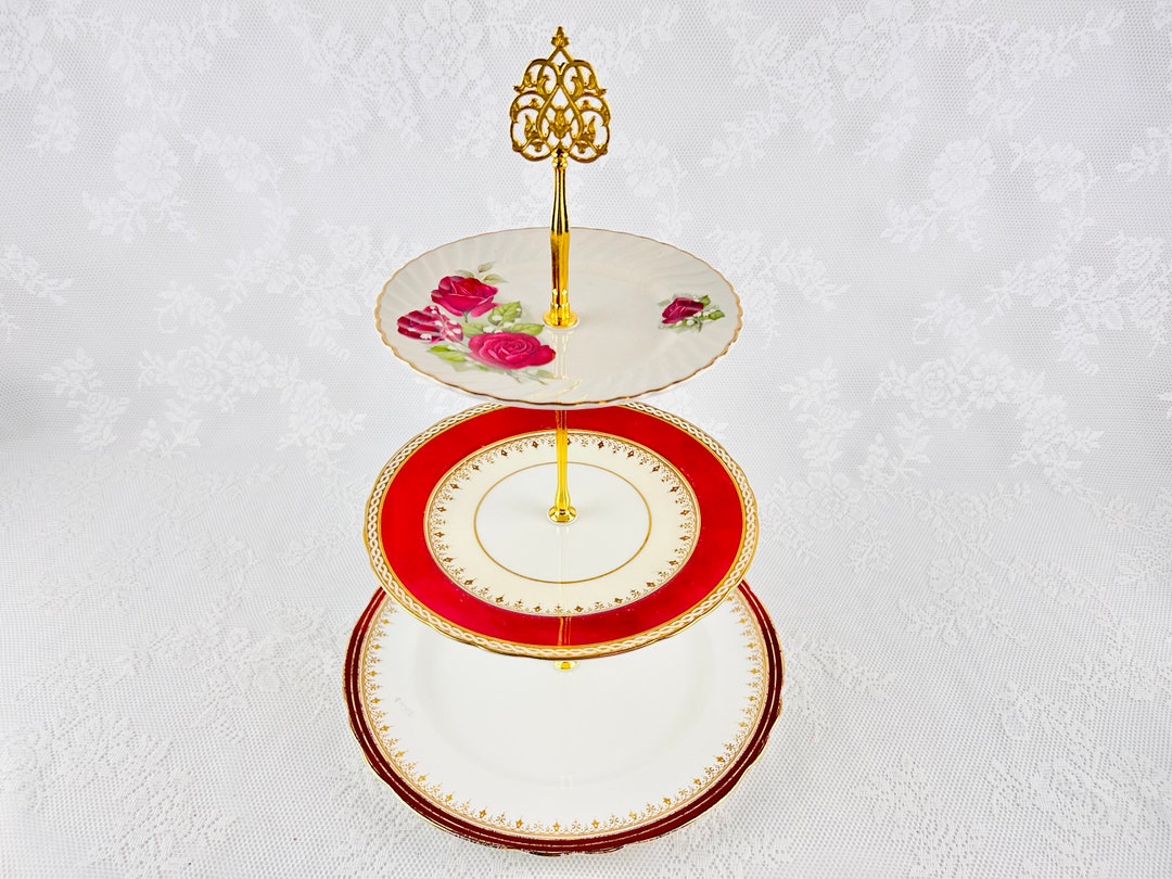 Tier Plates Mismatched 3 Tier Cake Stand, Vintage Plates, Afternoon Tea Party ...